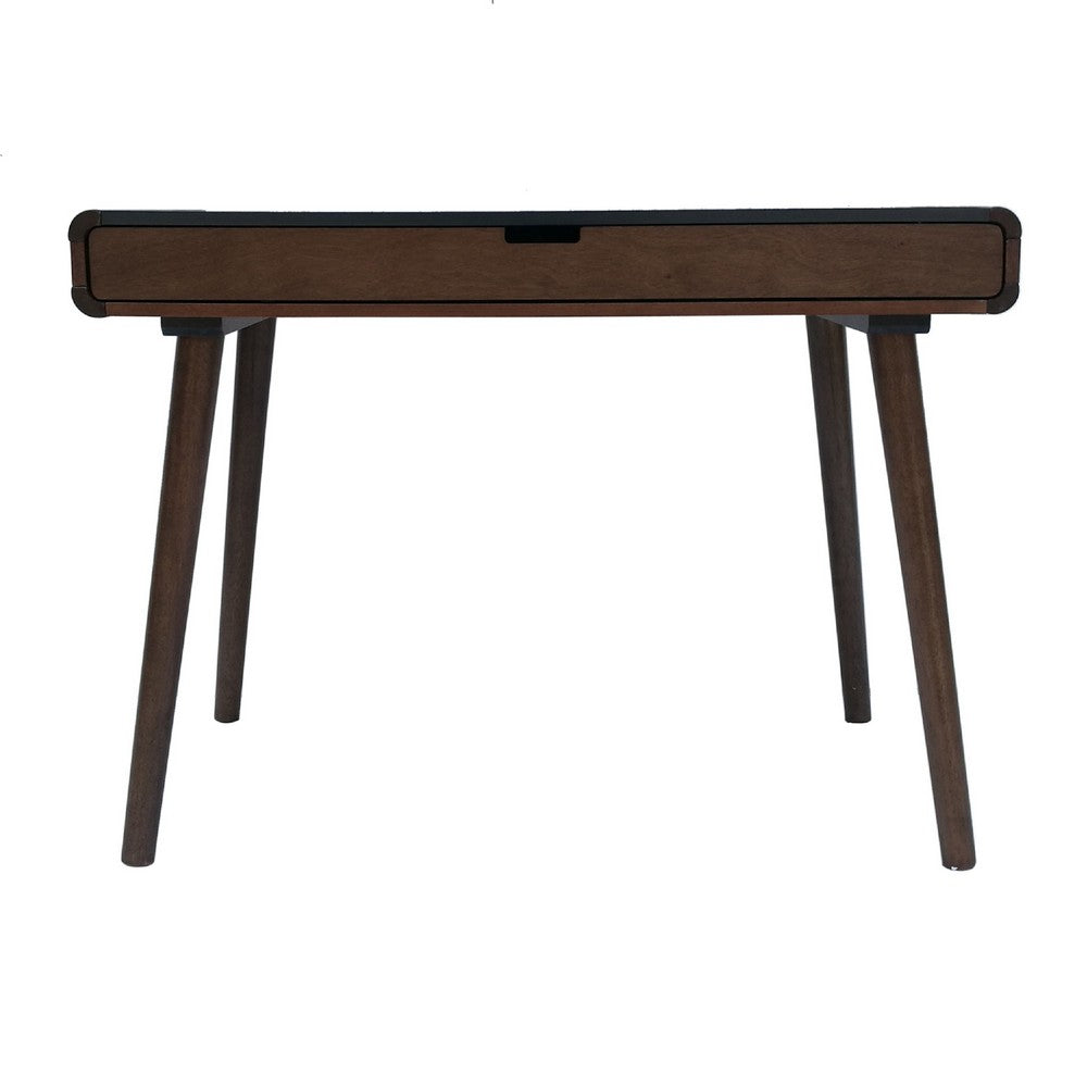 Iwa Writing Desk | 40" Top w Drawer | Charcoal Gray Rubberwood Frame