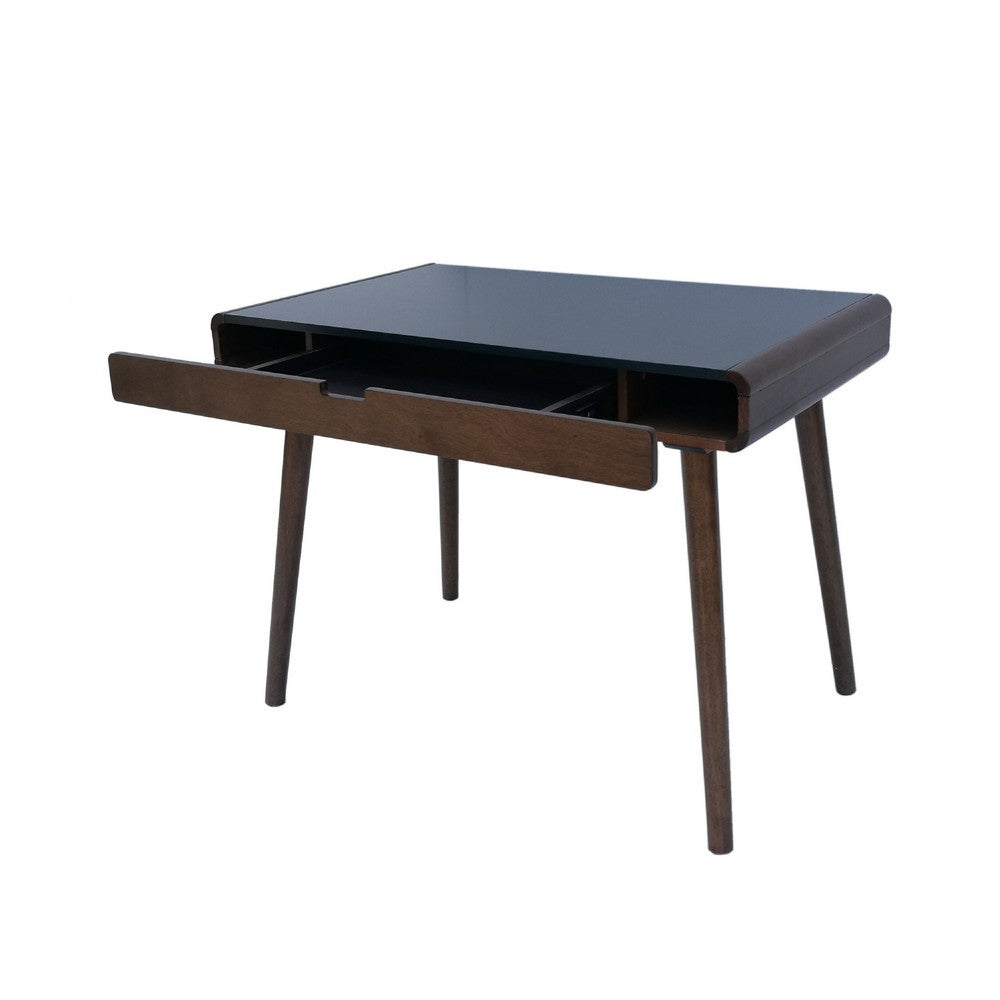Iwa Writing Desk | 40" Top w Drawer | Charcoal Gray Rubberwood Frame