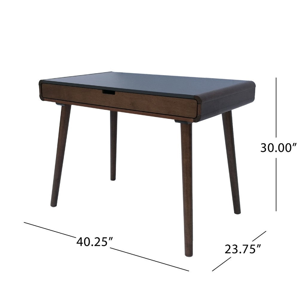 Iwa Writing Desk | 40’’ Top w Drawer | Charcoal Gray Rubberwood Frame BM335703