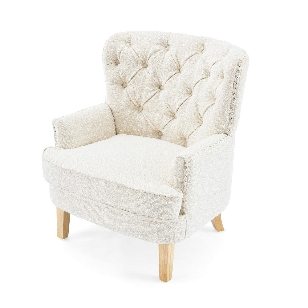 Modern Club Chair | Classic Button Tufted Wingback | Almond White