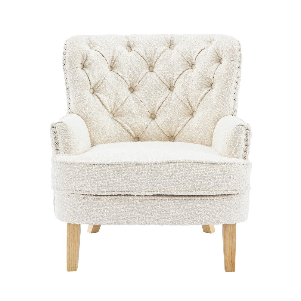 Modern Club Chair | Classic Button Tufted Wingback | Almond White