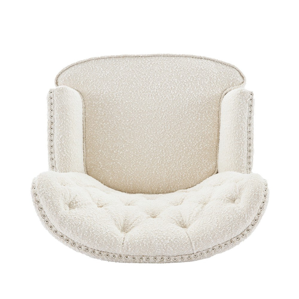 Modern Club Chair | Classic Button Tufted Wingback | Almond White