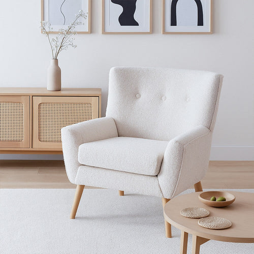 Accent Chair | Tufted Wingback | Modern Almond White Granular Fabric
