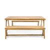 Lea 3pc Outdoor Dining Table and Bench Set | Natural Brown Acacia Wood