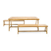 Lea 3pc Outdoor Dining Table and Bench Set | Natural Brown Acacia Wood