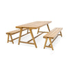 Lea 3pc Outdoor Dining Table and Bench Set | Natural Brown Acacia Wood