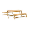 Lea 3pc Outdoor Dining Table and Bench Set | Natural Brown Acacia Wood