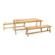 Lea 3pc Outdoor Dining Table and Bench Set | Natural Brown Acacia Wood