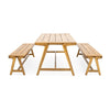Lea 3pc Outdoor Dining Table and Bench Set | Natural Brown Acacia Wood