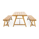 Lea 3pc Outdoor Dining Table and Bench Set | Natural Brown Acacia Wood