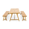 Lea 3pc Outdoor Dining Table and Bench Set | Natural Brown Acacia Wood