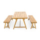 Lea 3pc Outdoor Dining Table and Bench Set | Natural Brown Acacia Wood
