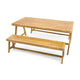Lea 3pc Outdoor Dining Table and Bench Set | Natural Brown Acacia Wood