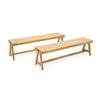 Lea 3pc Outdoor Dining Table and Bench Set | Natural Brown Acacia Wood