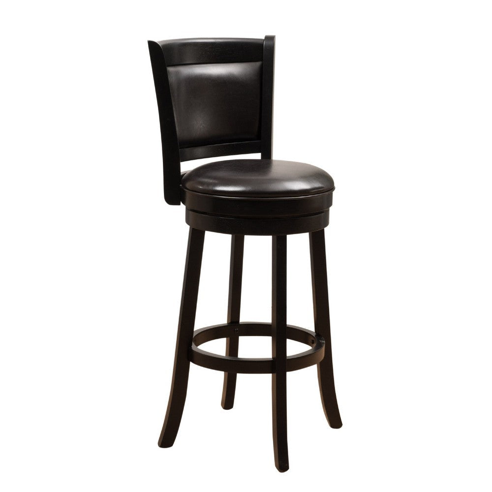 Swivel Barstool Chair | High Back Black Wood | Espresso Faux Leather