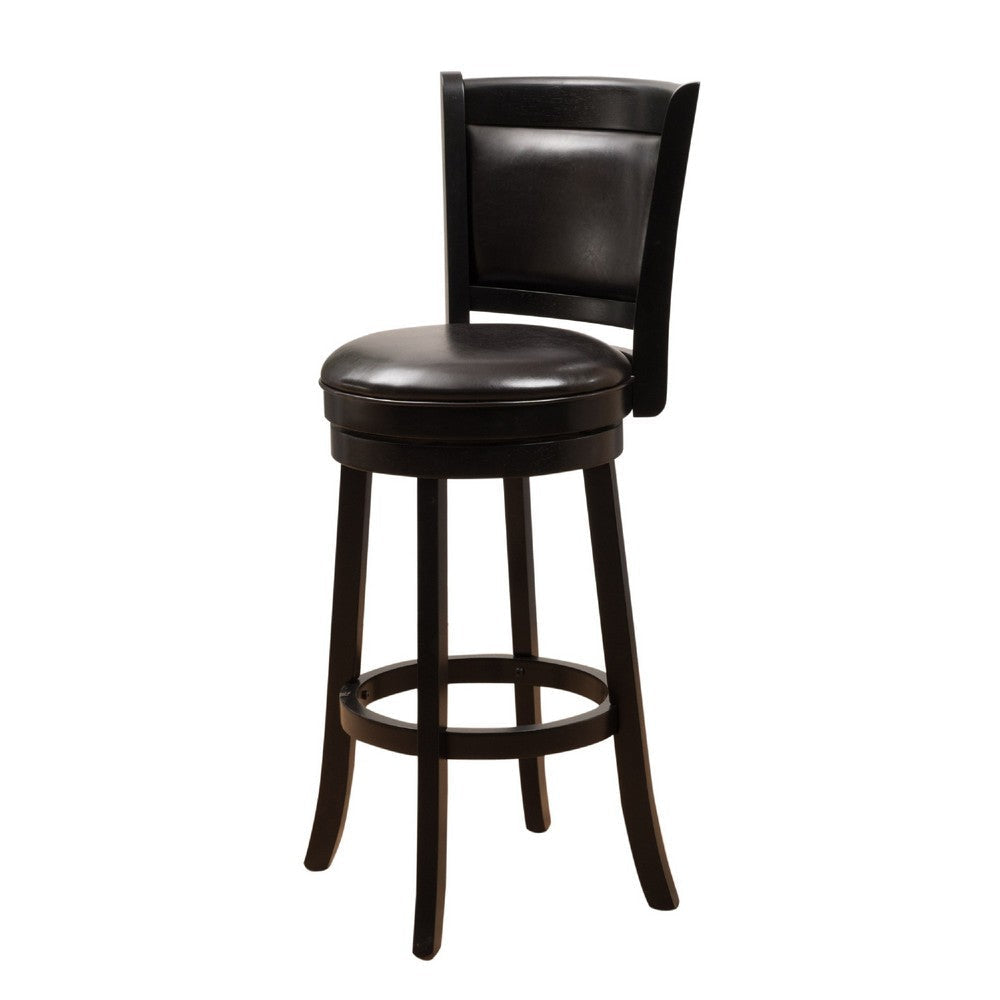 Swivel Barstool Chair | High Back Black Wood | Espresso Faux Leather BM335714