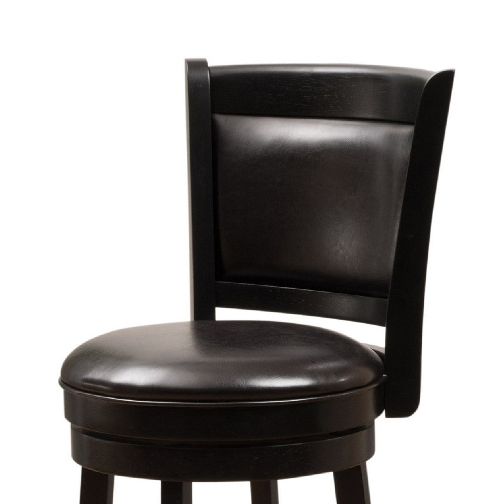 Swivel Barstool Chair | High Back Black Wood | Espresso Faux Leather BM335714