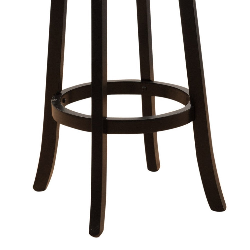 Swivel Barstool Chair | High Back Black Wood | Espresso Faux Leather BM335714
