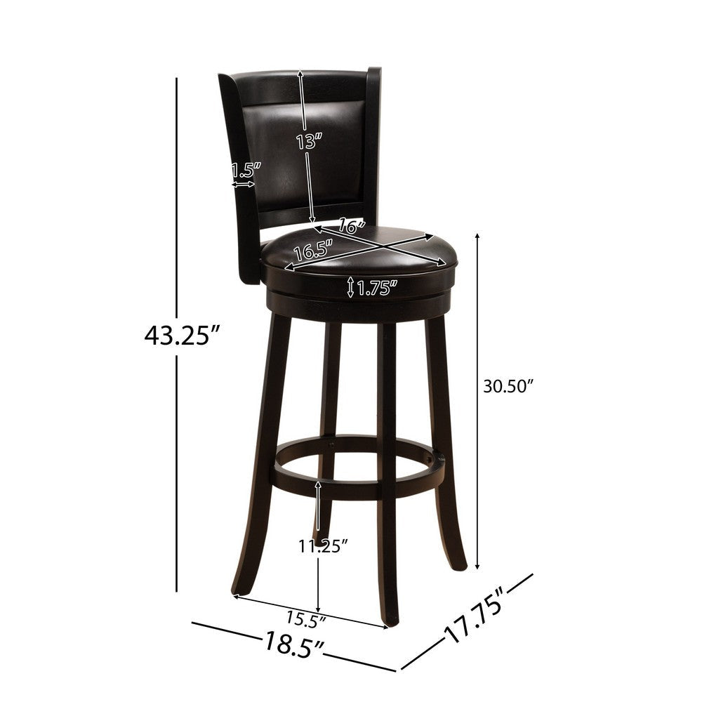 Swivel Barstool Chair | High Back Black Wood | Espresso Faux Leather BM335714