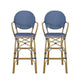 Lyam Set of 2 Outdoor Barstool Chair | Navy Blue Wicker Brown Aluminum
