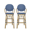 Lyam Set of 2 Outdoor Barstool Chair | Navy Blue Wicker Brown Aluminum