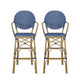 Lyam Set of 2 Outdoor Barstool Chair | Navy Blue Wicker Brown Aluminum