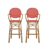 Lyam Set of 2 Outdoor Barstool Chair | Red Woven Wicker Brown Aluminum