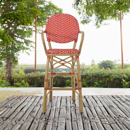 Lyam Set of 2 Outdoor Barstool Chair | Red Woven Wicker Brown Aluminum