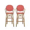 Lyam Set of 2 Outdoor Barstool Chair | Red Woven Wicker Brown Aluminum