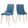 Dining Chair Set of 2 | Blue Fabric Seat | Metal Frame | Wood Finish