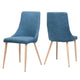 Dining Chair Set of 2 | Blue Fabric Seat | Metal Frame | Wood Finish