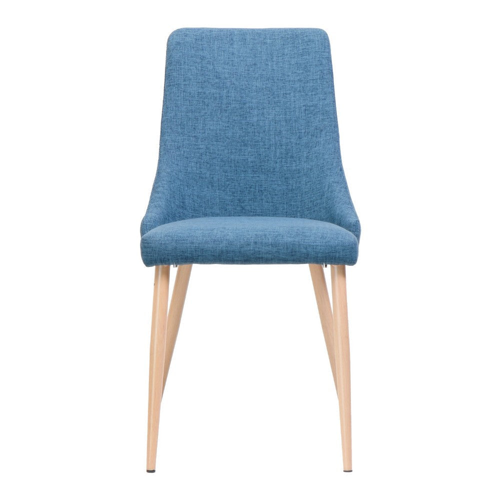 Dining Chair Set of 2 | Blue Fabric Seat | Metal Frame | Wood Finish BM335740