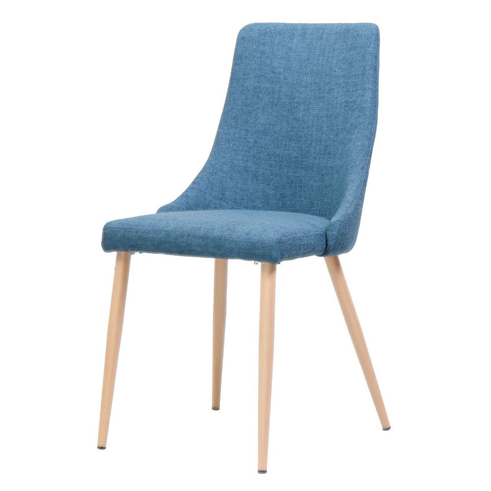Dining Chair Set of 2 | Blue Fabric Seat | Metal Frame | Wood Finish BM335740