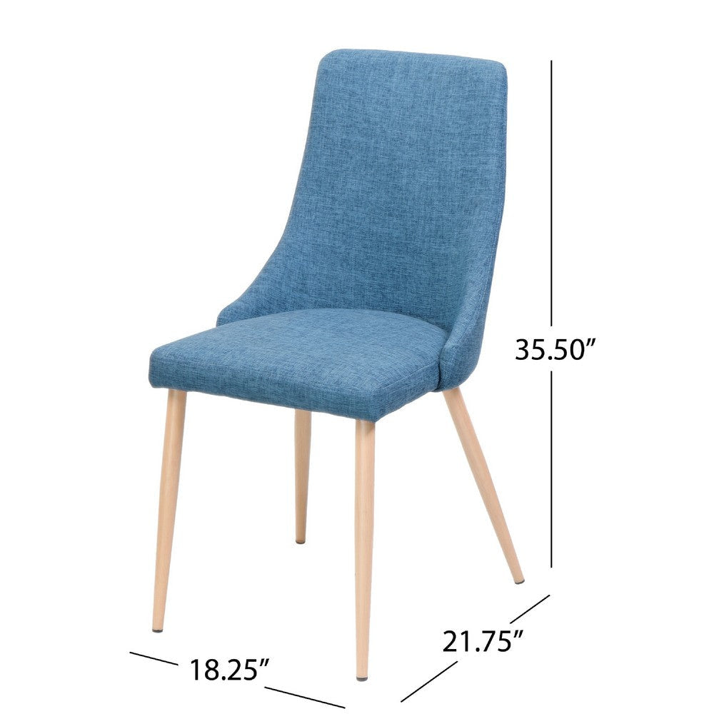 Dining Chair Set of 2 | Blue Fabric Seat | Metal Frame | Wood Finish BM335740
