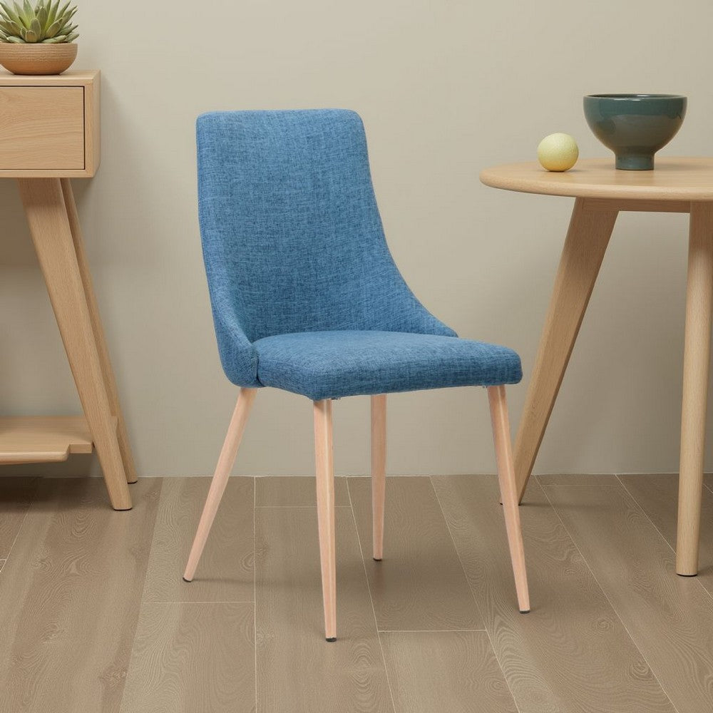 Dining Chair Set of 2 | Blue Fabric Seat | Metal Frame | Wood Finish