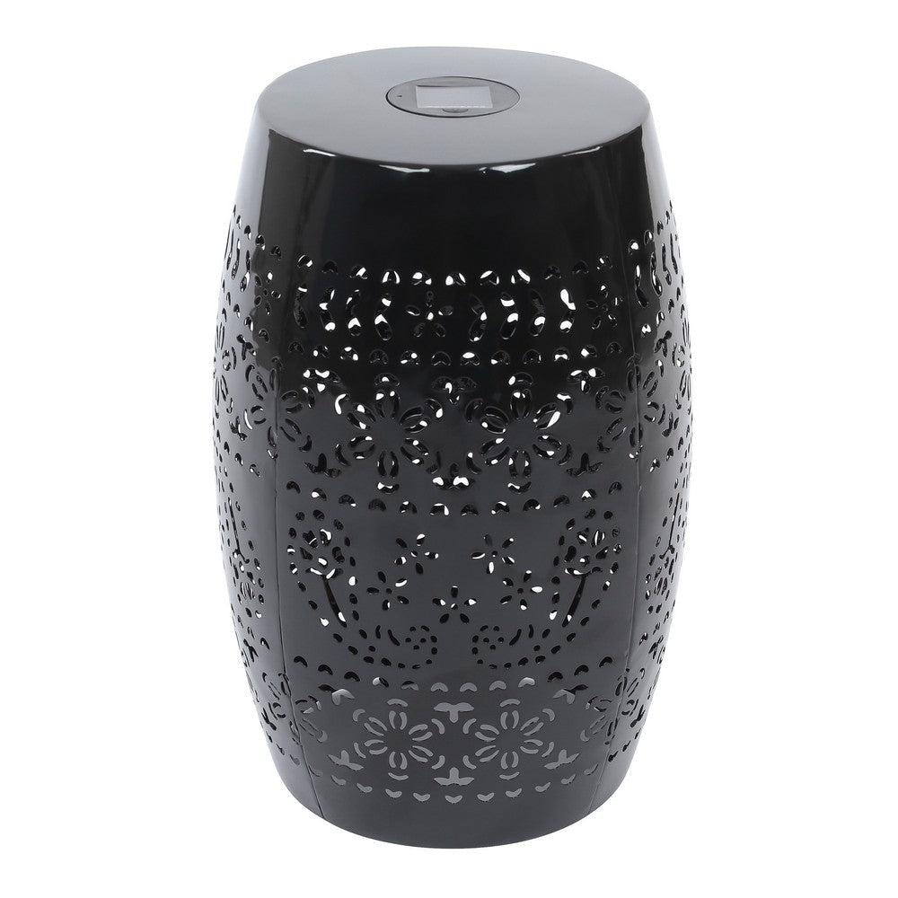 Sola Side Table | Solar Powered Light | 18’’ Barrel Shaped Black Iron