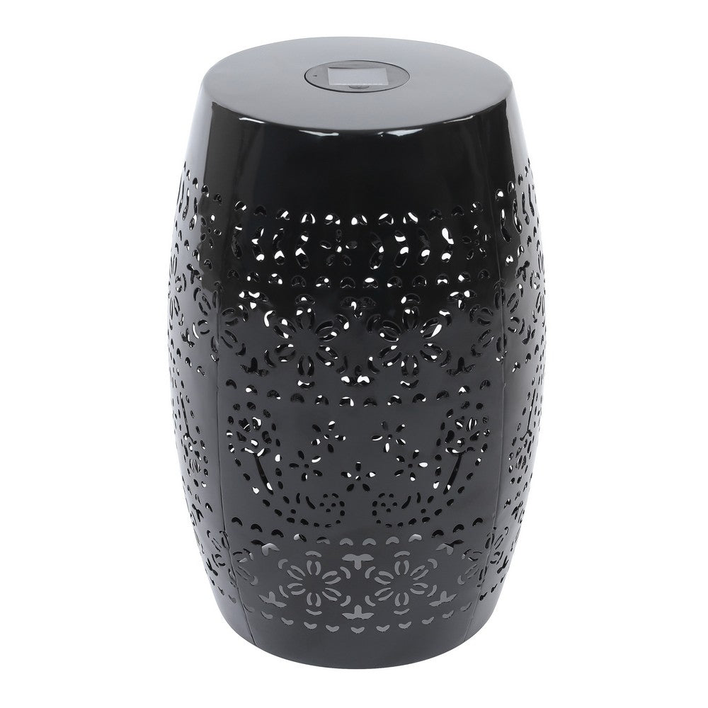 Sola Side Table | Solar Powered Light | 18" Barrel Shaped Black Iron