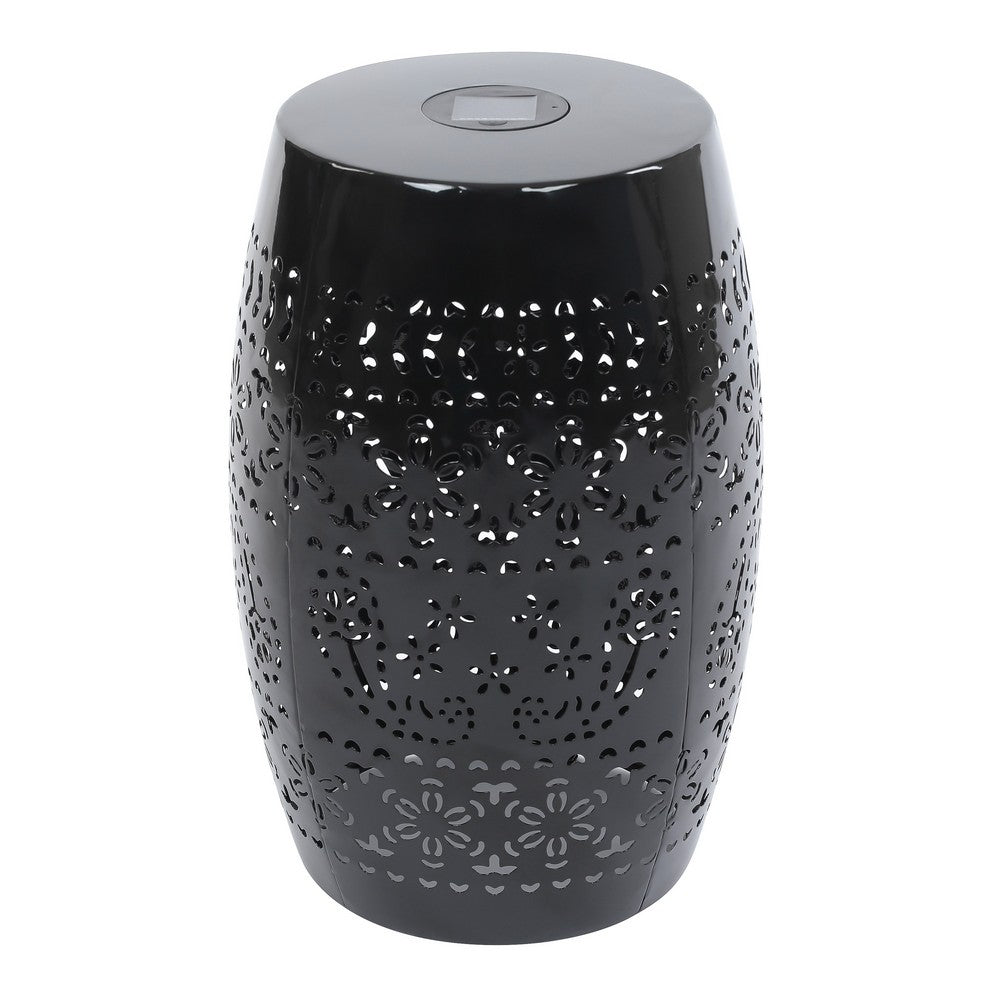 Sola Side Table | Solar Powered Light | 18" Barrel Shaped Black Iron