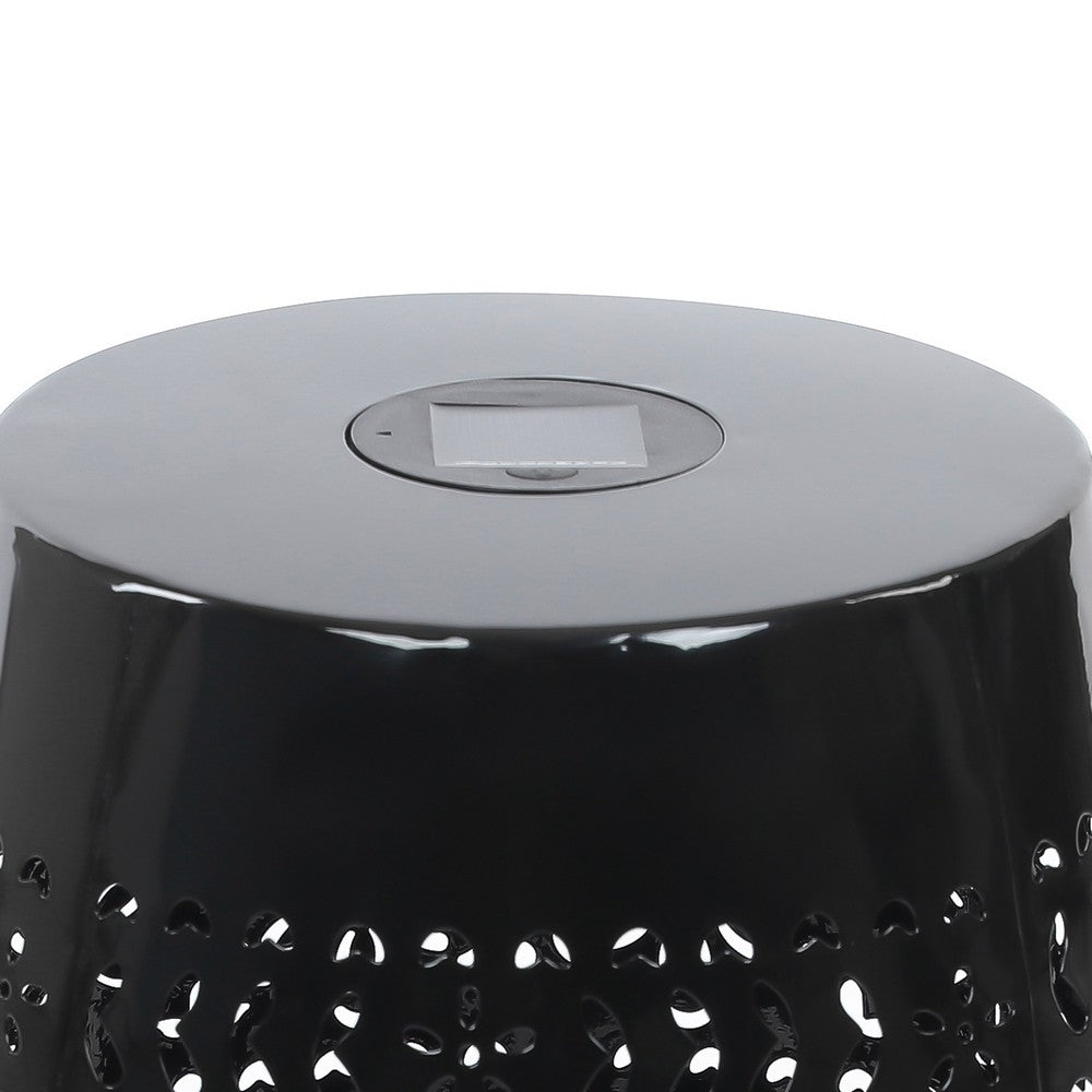 Sola Side Table | Solar Powered Light | 18" Barrel Shaped Black Iron