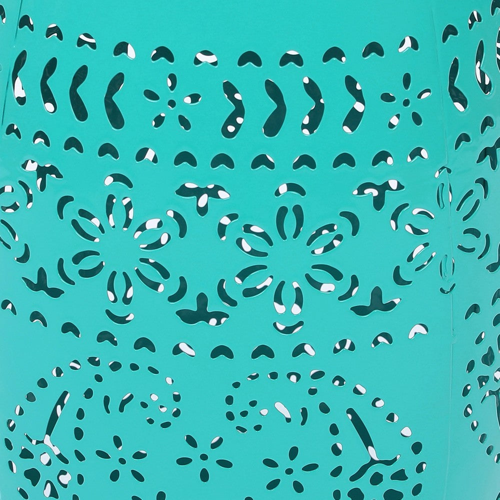 Sola Side Table | Solar Powered Light | 18" Barrel Shaped Teal Iron