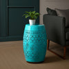 Sola Side Table | Solar Powered Light | 18" Barrel Shaped Teal Iron