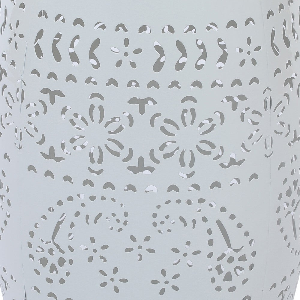 Sola Side Table | Solar Powered Light | 18’’ Barrel Shaped White Iron