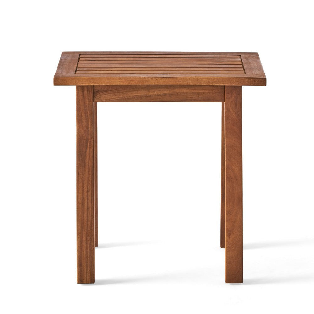 Bang Outdoor Accent Table | 19’’ | Teak Acacia Wood Slatted Top
