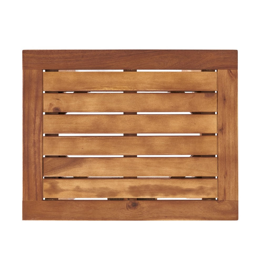 Bang Outdoor Accent Table | 19" | Teak Acacia Wood Slatted Top