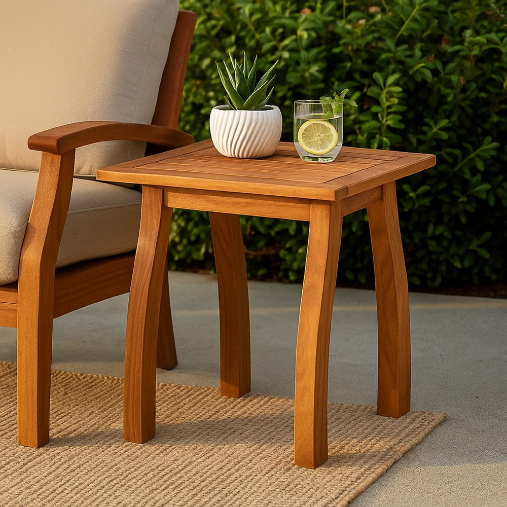 Bang Outdoor Accent Table | 19" | Teak Acacia Wood Slatted Top