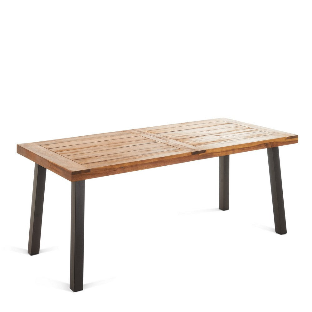 Kristi Outdoor Dining Table | 69" Brown Wood Top and Slat Panel