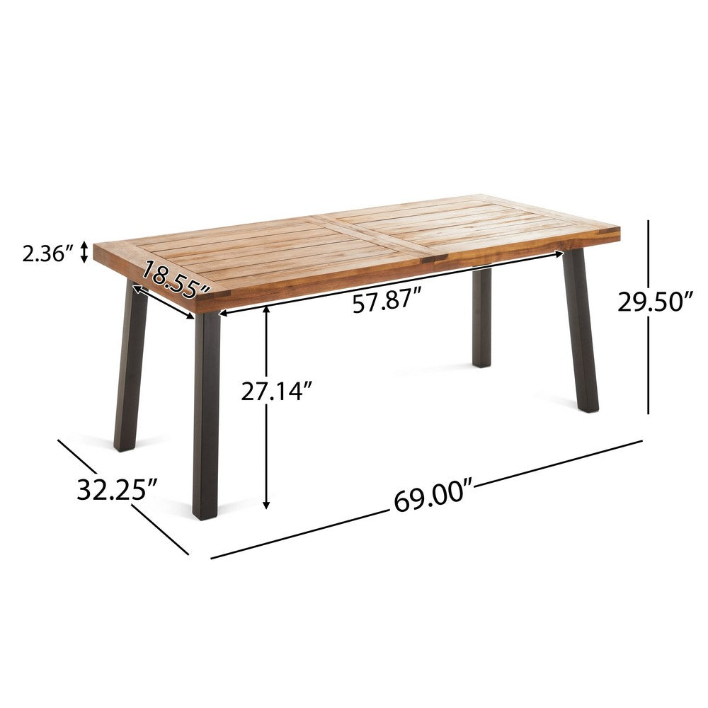 Kristi Outdoor Dining Table | 69" Brown Wood Top and Slat Panel