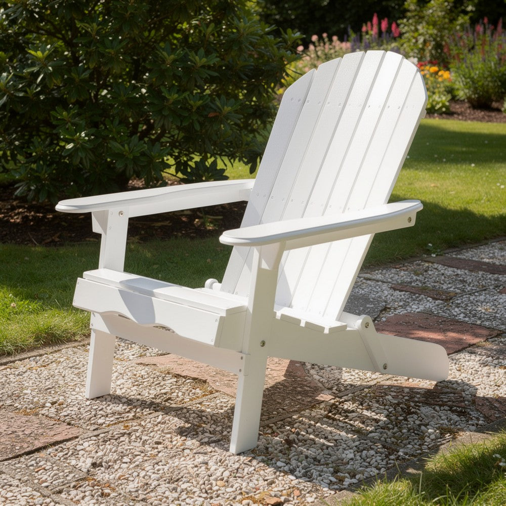 Libo Outdoor Adirondack Chair | Slatted Modern White Acacia Wood