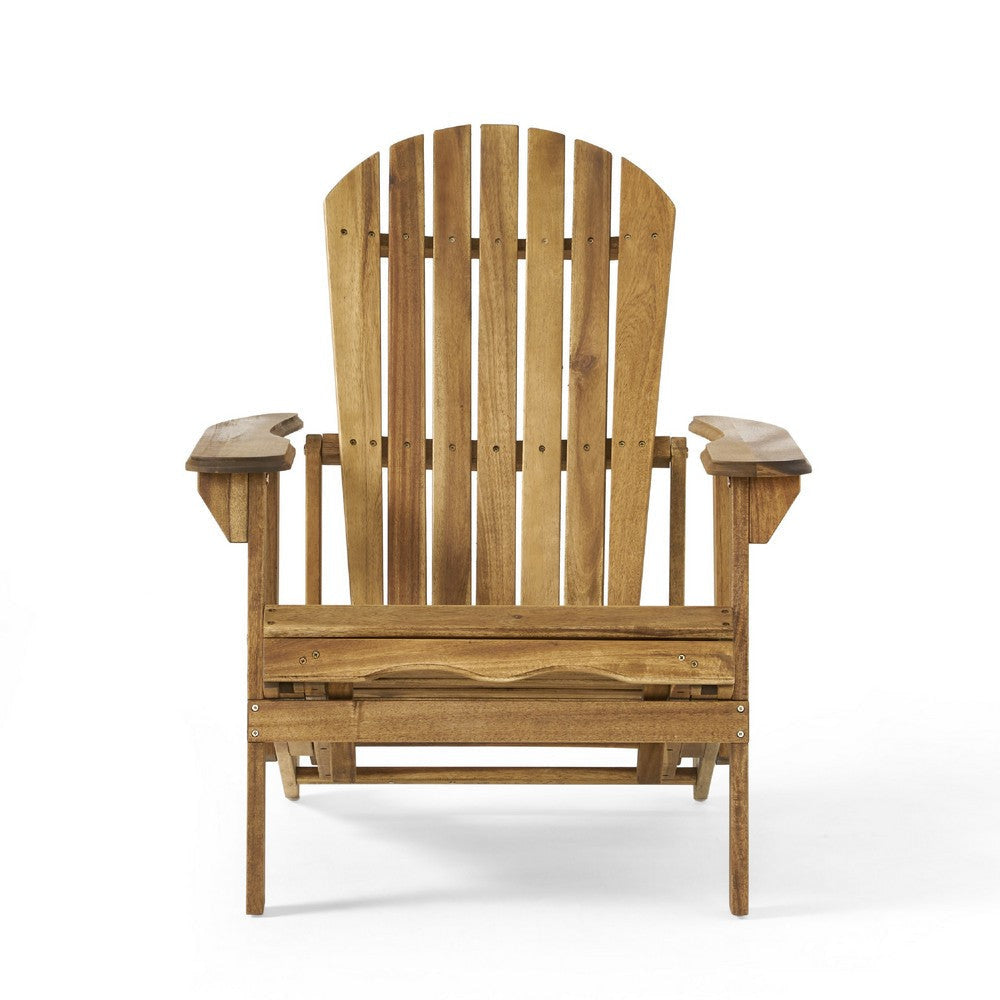 Libo Outdoor Reclining Adirondack Chair | Slatted Light Brown Wood