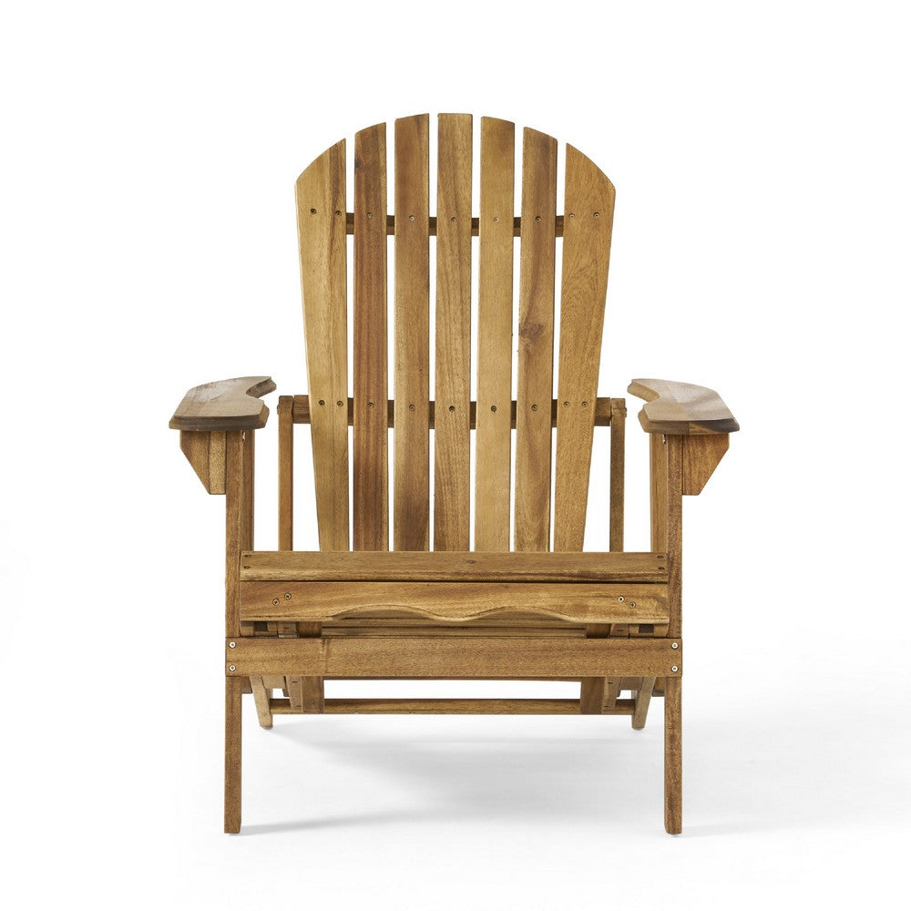 Libo Outdoor Reclining Adirondack Chair | Slatted Light Brown Wood